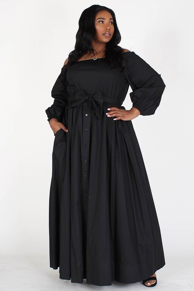 Off The Shoulder Plus Size Chambray Maxi Dress