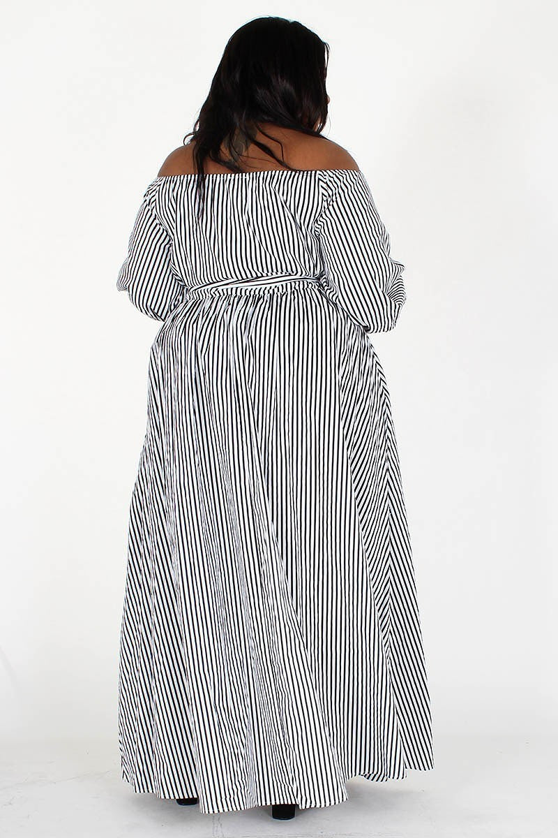 Off The Shoulder Plus Size Chambray Maxi Dress
