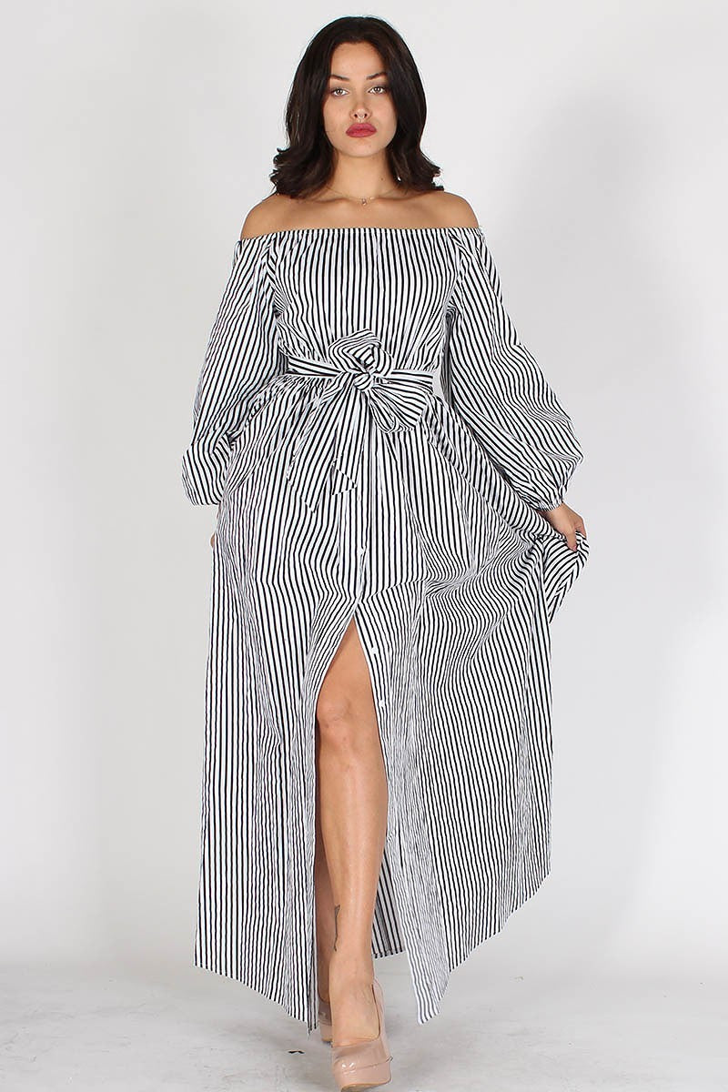 Off The Shoulder Plus Size Chambray Maxi Dress