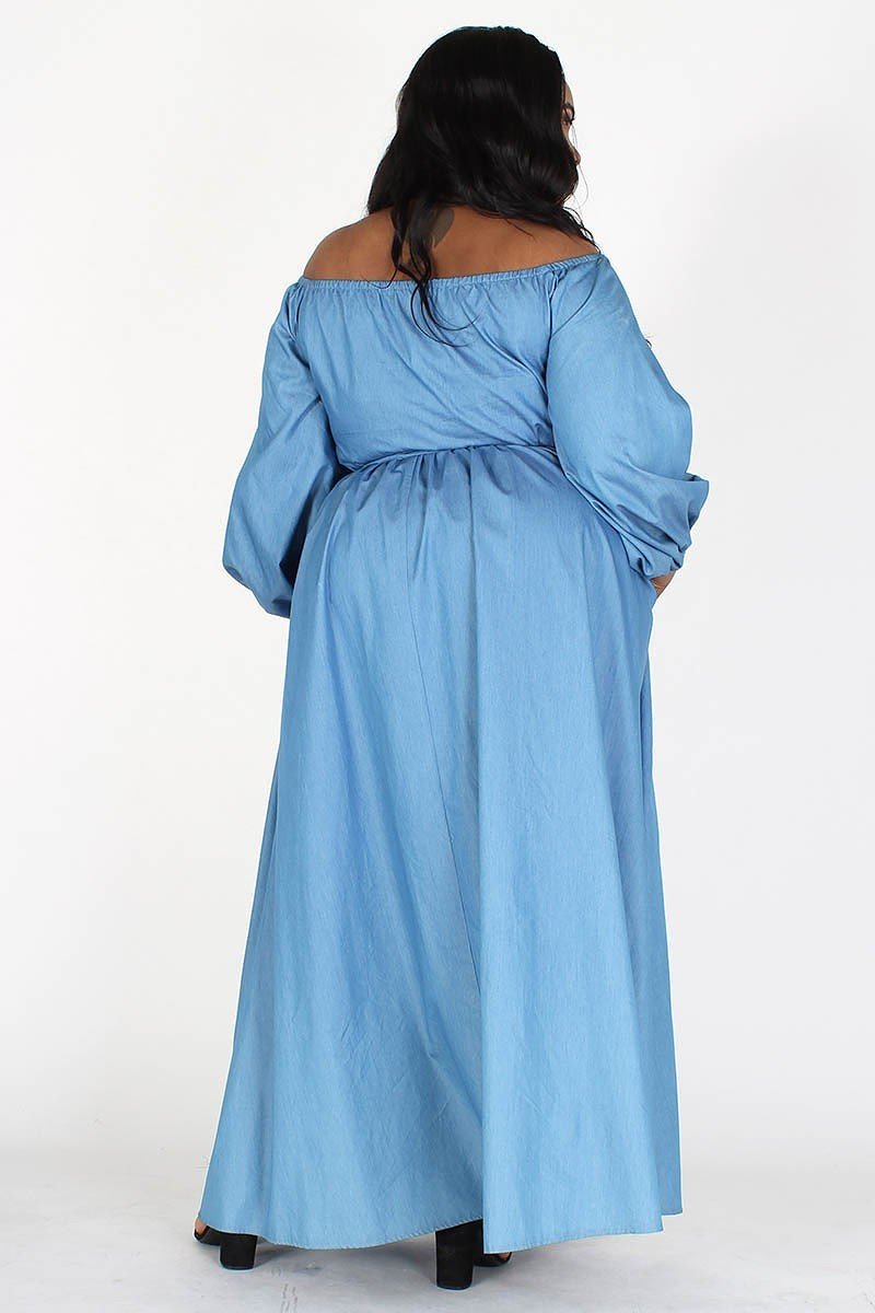 Off The Shoulder Plus Size Chambray Maxi Dress